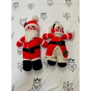 Handmade Crochet Santa and Mrs. Claus Stuffed Dolls